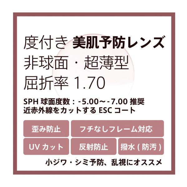 度付き美肌予防レンズ交換 非球面 超薄型 屈折率1.70