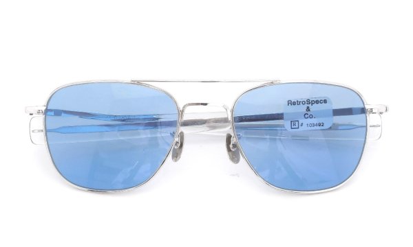 American Optical vintage 1950s Mid-Century-Modern-Pilot White-Gold 1/10 12KGF Light-Blue-Lens 12kPads #103492