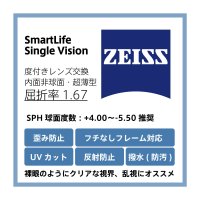 ZEISS 度付き単焦点 特注レンズ 超薄型 屈折率：1.67