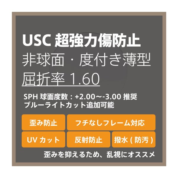 USC 超強力傷防止コート 度付き薄型レンズ・非球面 1.6