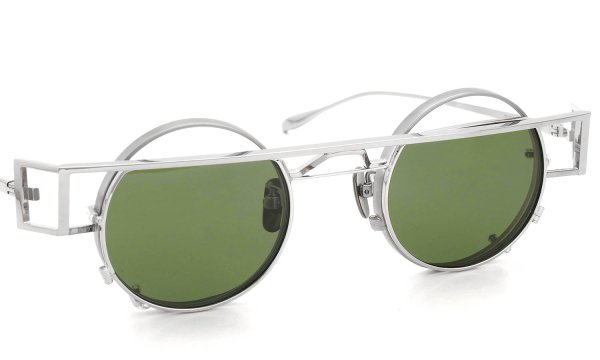 YOSHINORI AOYAMA メガネ+クリップオンサングラスセット YA-004 col.02 Silver + Clip-on 斜め正面