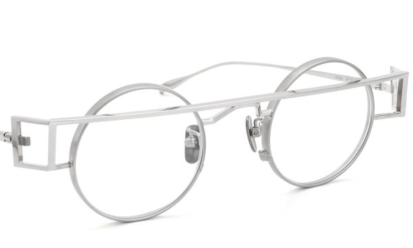 YOSHINORI AOYAMA メガネ+クリップオンサングラスセット YA-004 col.02 Silver 斜め正面