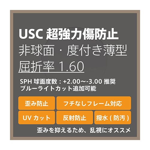 USC 超強力傷防止コート 度付き薄型レンズ・非球面 1.6