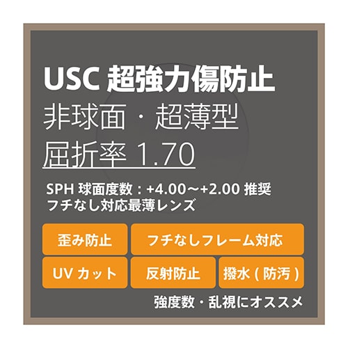 USC 超強力傷防止コート 度付き超薄型レンズ・非球面 1.7