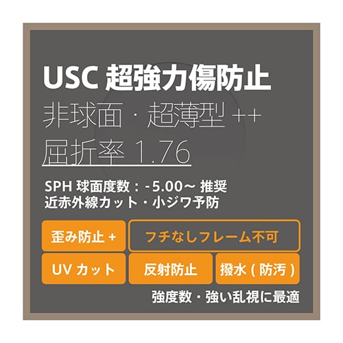 USC 超強力傷防止コート 度付き超薄型++レンズ・非球面 1.76