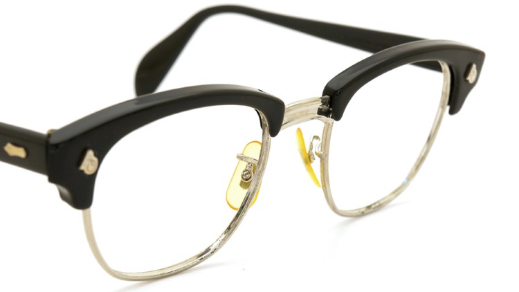 American Optical アメリカンオプチカル 60ｓ (AO)1960s〜1980s サーモントブロー AO鋲 5-3/4 4-1/2 ブラック／シルバー 48サイズ 6