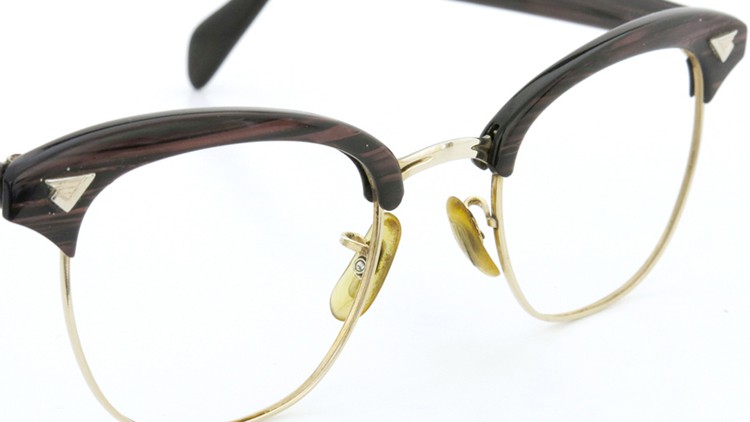 American Optical アメリカンオプチカル (AO)Vintage ヴィンテージ 1960s ウイング鋲 マルコムX 1/10-12KGF ウッド/ゴールド 48size 6