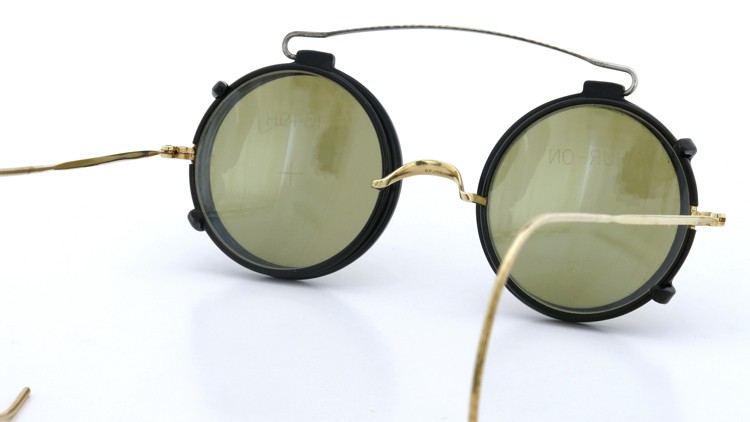 SHURON シュロン vintage ヴィンテージ メガネ+クリップオン 巻きセル BLACK/GOLD ROUND with CLIPON Olive-Green-Lense 8