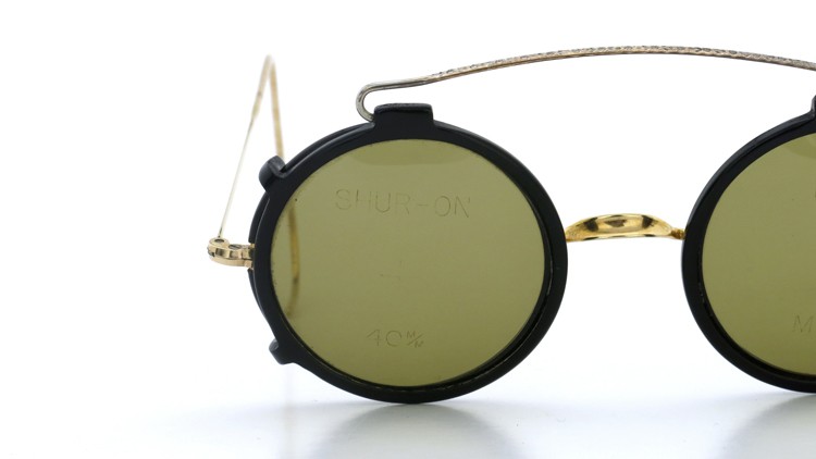 SHURON シュロン vintage ヴィンテージ メガネ+クリップオン 巻きセル BLACK/GOLD ROUND with CLIPON Olive-Green-Lense 16