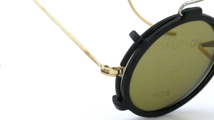 SHURON シュロン vintage ヴィンテージ メガネ+クリップオン 巻きセル BLACK/GOLD ROUND with CLIPON Olive-Green-Lense 6