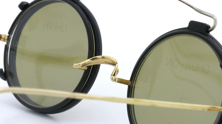 SHURON シュロン vintage ヴィンテージ メガネ+クリップオン 巻きセル BLACK/GOLD ROUND with CLIPON Olive-Green-Lense 9