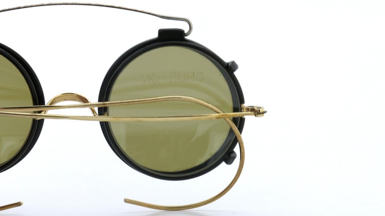 SHURON シュロン vintage ヴィンテージ メガネ+クリップオン 巻きセル BLACK/GOLD ROUND with CLIPON Olive-Green-Lense 15