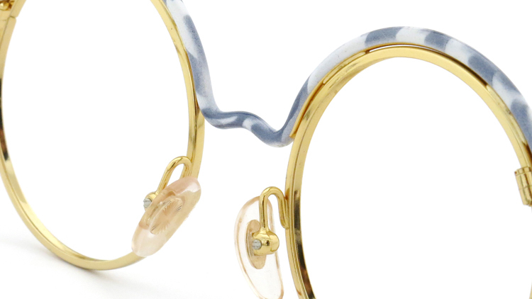 FRANCE Vintage フランスヴィンテージ メガネ ROUND BROW FRAME WHITE-MARBLE GOLD 8