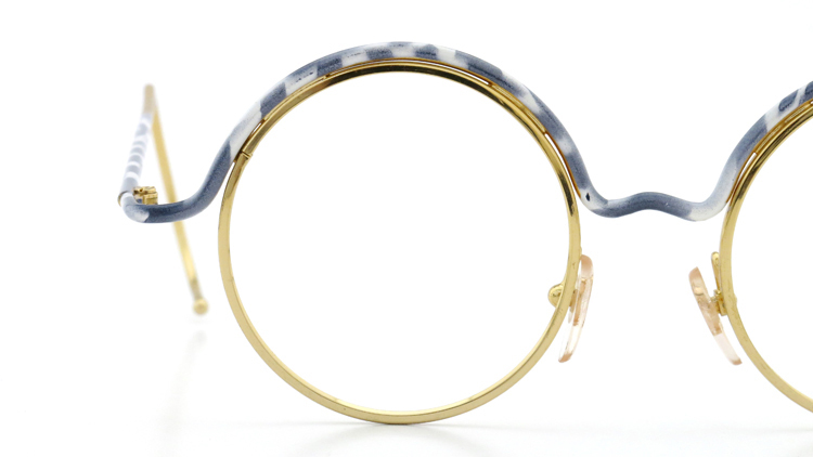 FRANCE Vintage フランスヴィンテージ メガネ ROUND BROW FRAME WHITE-MARBLE GOLD 14