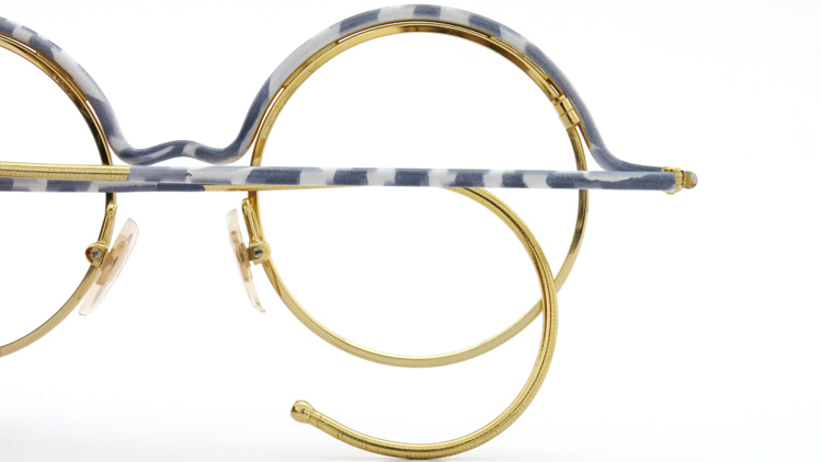 FRANCE Vintage フランスヴィンテージ メガネ ROUND BROW FRAME WHITE-MARBLE GOLD 13