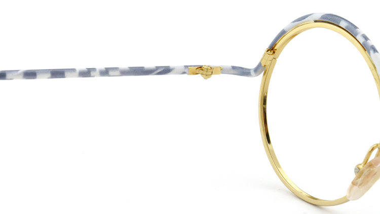 FRANCE Vintage フランスヴィンテージ メガネ ROUND BROW FRAME WHITE-MARBLE GOLD 9