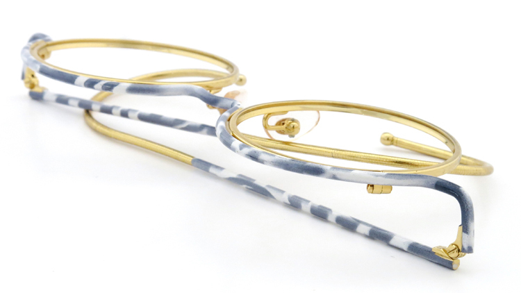 FRANCE Vintage フランスヴィンテージ メガネ ROUND BROW FRAME WHITE-MARBLE GOLD 12