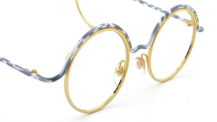 FRANCE Vintage フランスヴィンテージ メガネ ROUND BROW FRAME WHITE-MARBLE GOLD 6