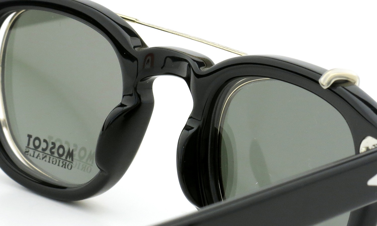 MOSCOT ORIGINALS（モスコット オリジナルス）クリップオン セットLEMTOSH Col.BLACK 44size + 純正クリップオン ゴールド/グリーンレンズ 8