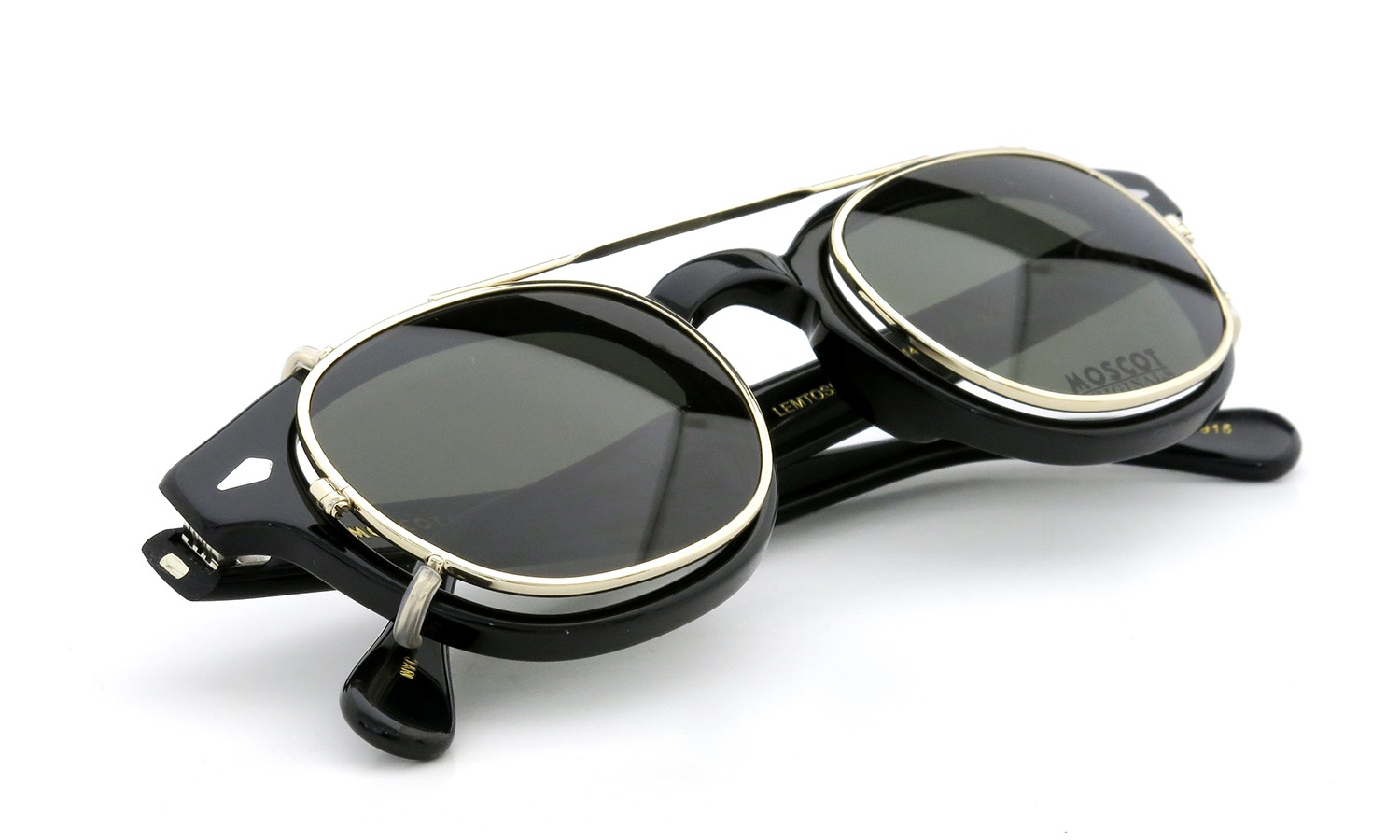 MOSCOT ORIGINALS（モスコット オリジナルス）クリップオン セットLEMTOSH Col.BLACK 46size + 純正クリップオン ゴールド/グリーンレンズ 11