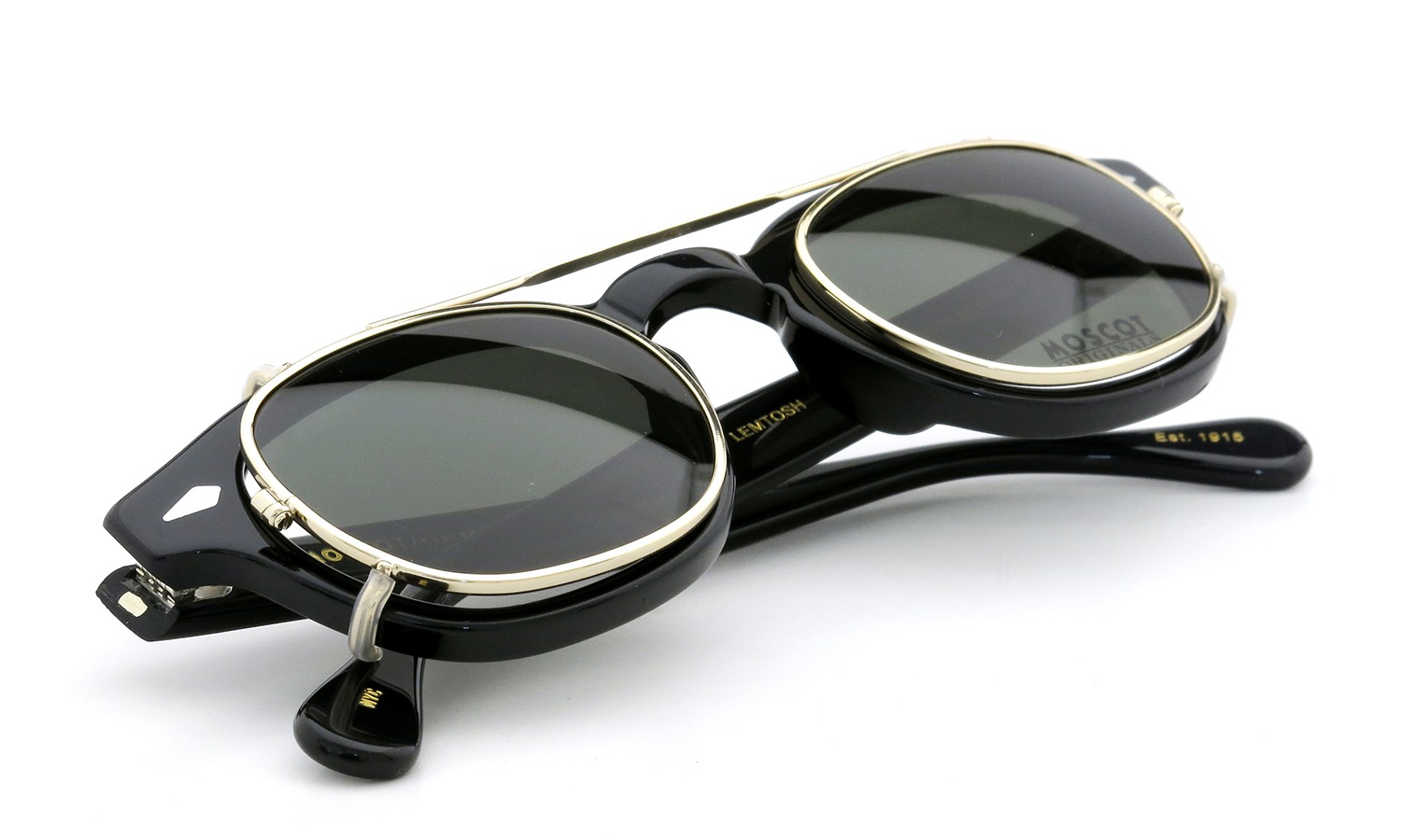 MOSCOT ORIGINALS（モスコット オリジナルス）クリップオン セットLEMTOSH Col.BLACK 44size + 純正クリップオン ゴールド/グリーンレンズ 11