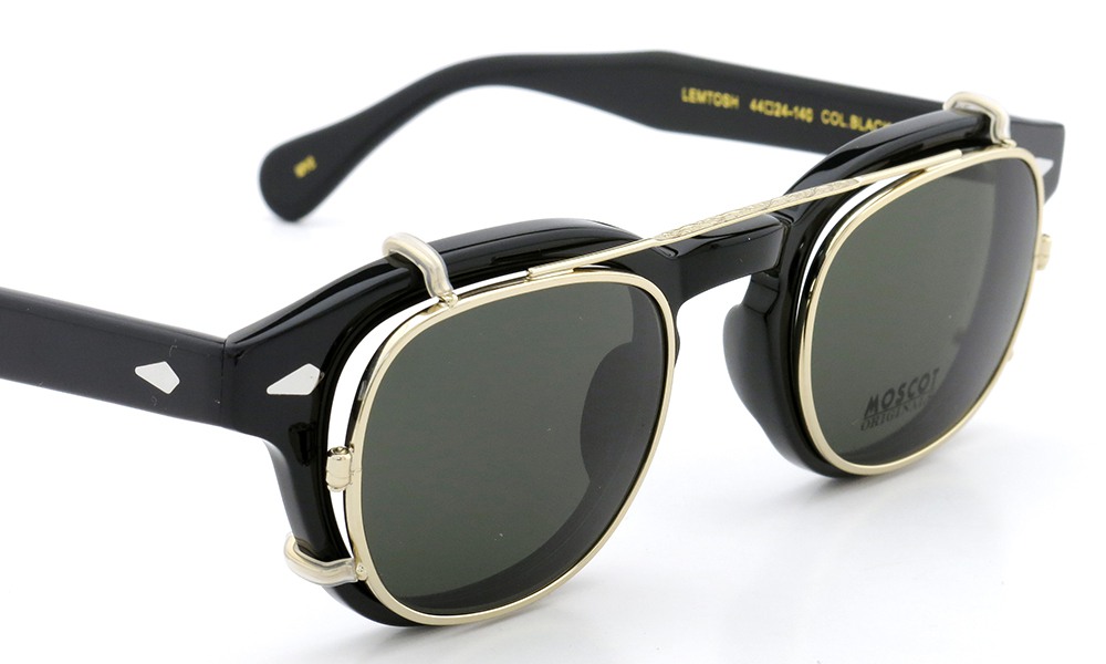 MOSCOT ORIGINALS（モスコット オリジナルス）クリップオン セットLEMTOSH Col.BLACK 44size + 純正クリップオン ゴールド/グリーンレンズ 6