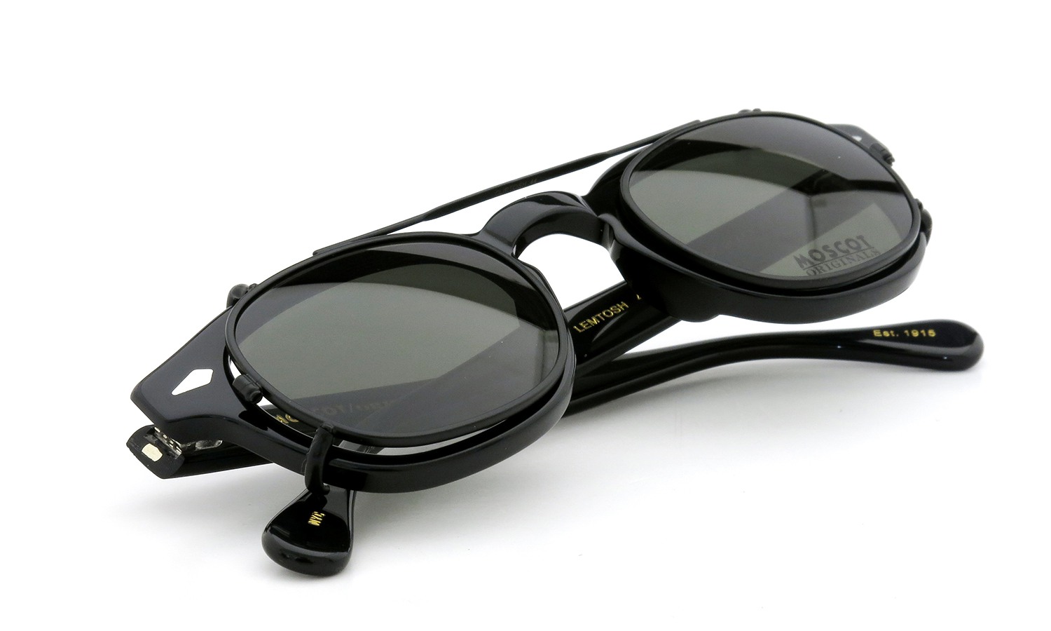 MOSCOT ORIGINALS（モスコット オリジナルス）クリップオン セットLEMTOSH Col.BLACK 44size + 純正クリップオン ブラック/グリーンレンズ 12