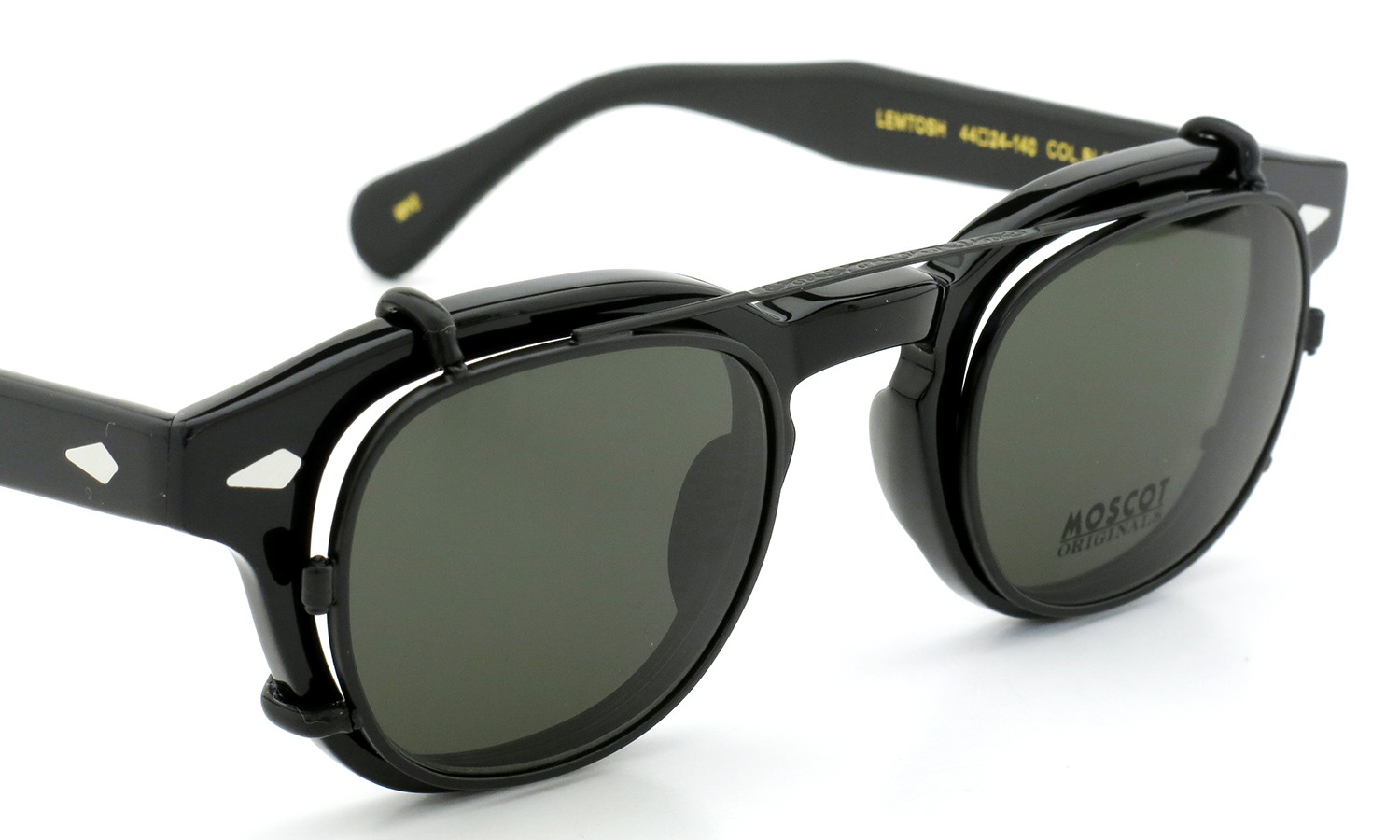 MOSCOT ORIGINALS（モスコット オリジナルス）クリップオン セットLEMTOSH Col.BLACK 44size + 純正クリップオン ブラック/グリーンレンズ 7