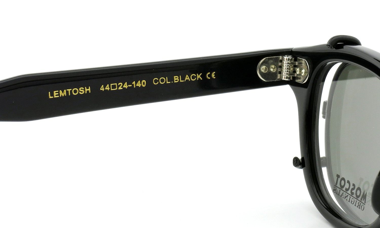 MOSCOT ORIGINALS（モスコット オリジナルス）クリップオン セットLEMTOSH Col.BLACK 44size + 純正クリップオン ブラック/グリーンレンズ 10