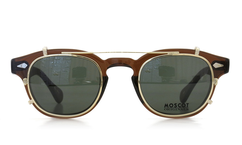 MOSCOT モスコット 定番メガネ LEMTOSH レムトッシュ クリップオンセット通販 BROWN 44size + clip GOLD/ダークグリーンレンズ (正規取扱店：ポンメガネ大宮