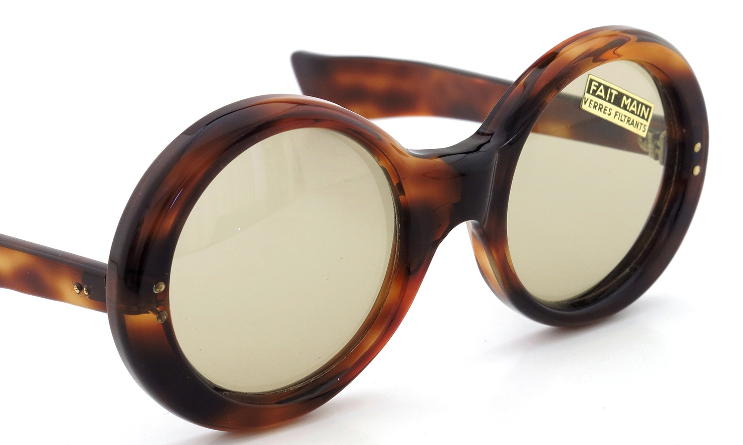 FRANCE Vintage 推定1950年代 celluloid TWO DOTS ROUND FRAME DEMI 48-17