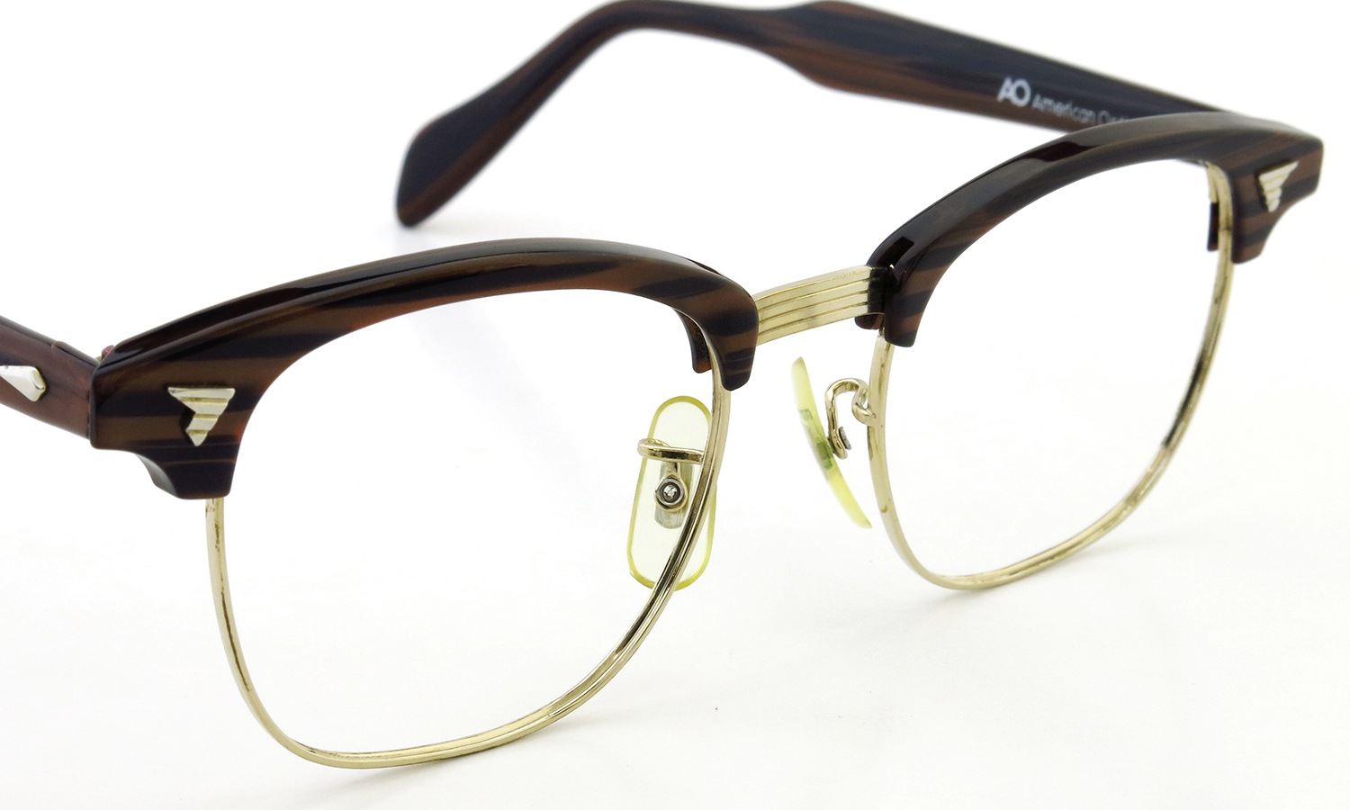 American Optical Vintage Malcolm-X type:2 ウイング鋲 Wood/Gold 48-22