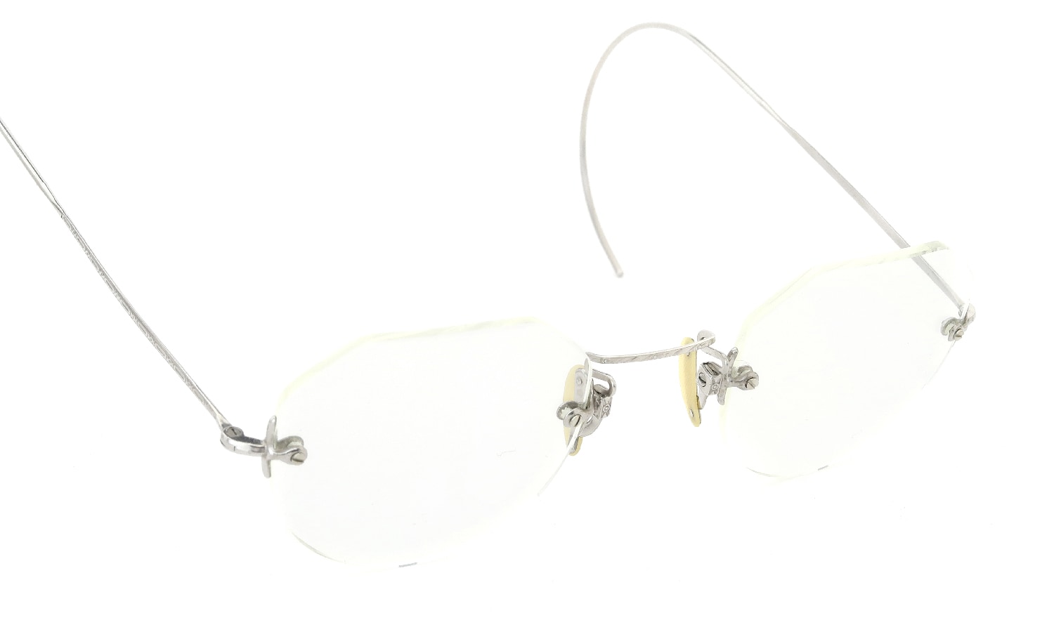 SHUR-ON 1920s RIMLESS CROWN-PANTO 14K-WHITE-GOLD-FILLED BOXED-MOUNTING