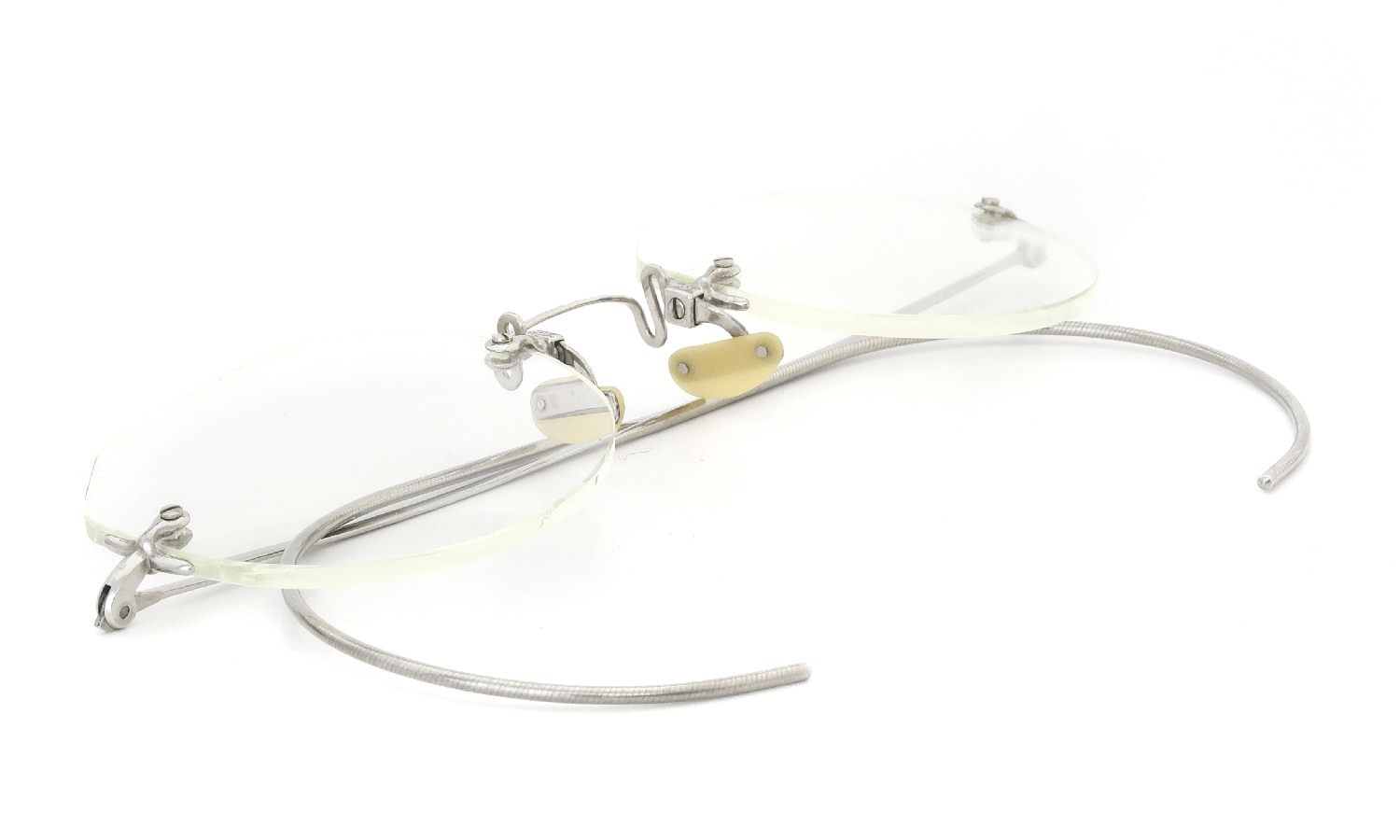 SHUR-ON 1920s RIMLESS CROWN-PANTO 14K-WHITE-GOLD-FILLED BOXED-MOUNTING