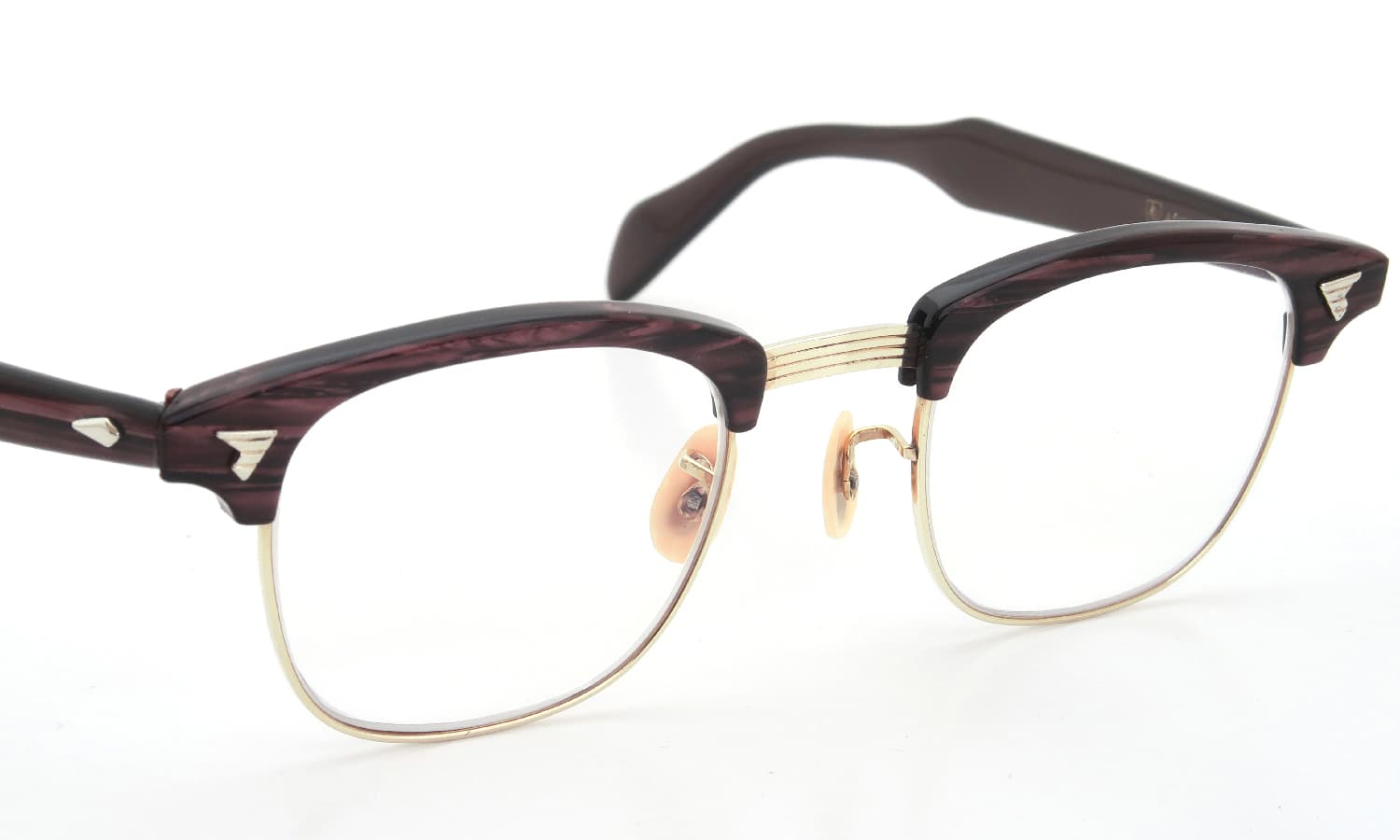 American Optical vintage 1950s~1960s マルコムXモデル type:2 ウイング鋲  BrownWood/Gold 46-22