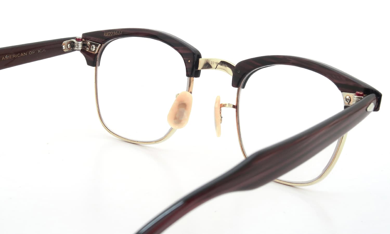 American Optical vintage 1950s~1960s マルコムXモデル type:2 ウイング鋲  BrownWood/Gold 46-22