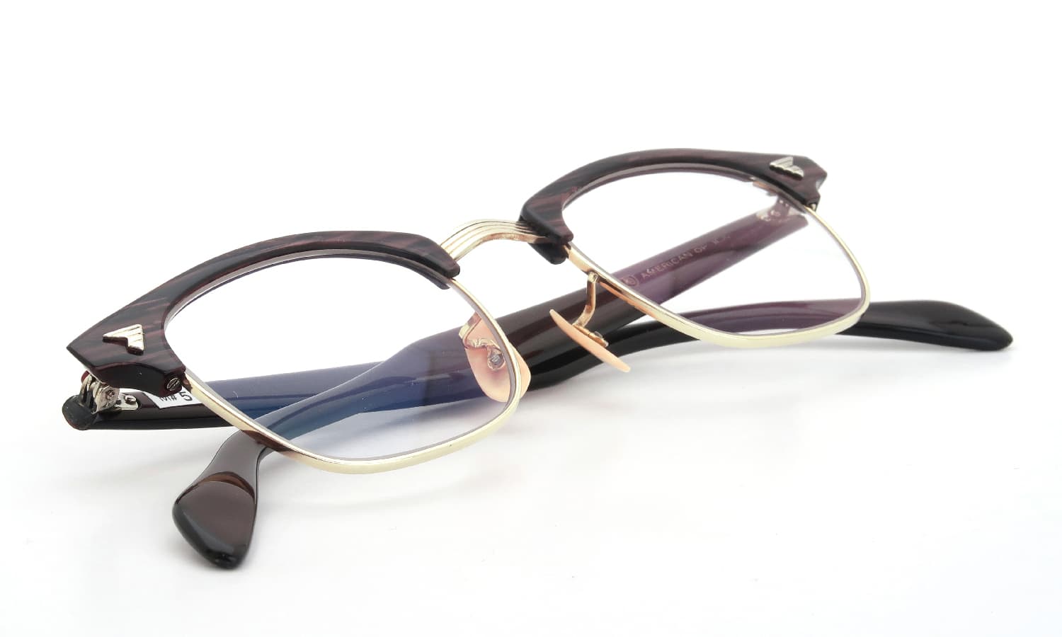 American Optical vintage 1950s~1960s マルコムXモデル type:2 ウイング鋲  BrownWood/Gold 46-22