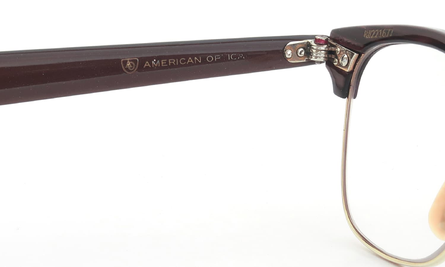 American Optical vintage 1950s~1960s マルコムXモデル type:2 ウイング鋲  BrownWood/Gold 46-22