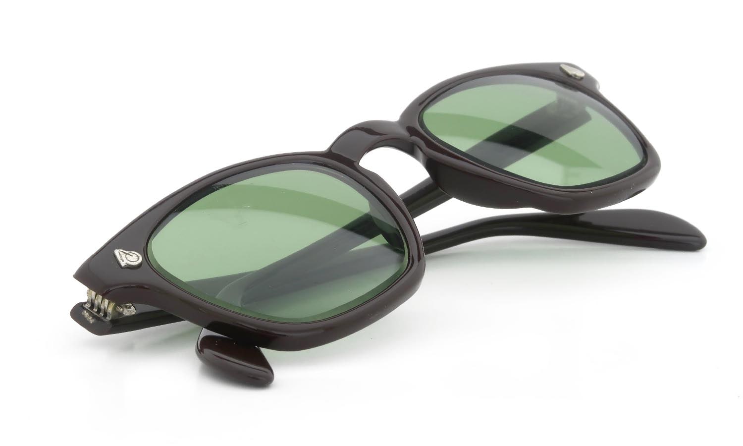 AO vintage Sunglasses AO鋲 Square Chocolate 46-22 Original-Green-Lens