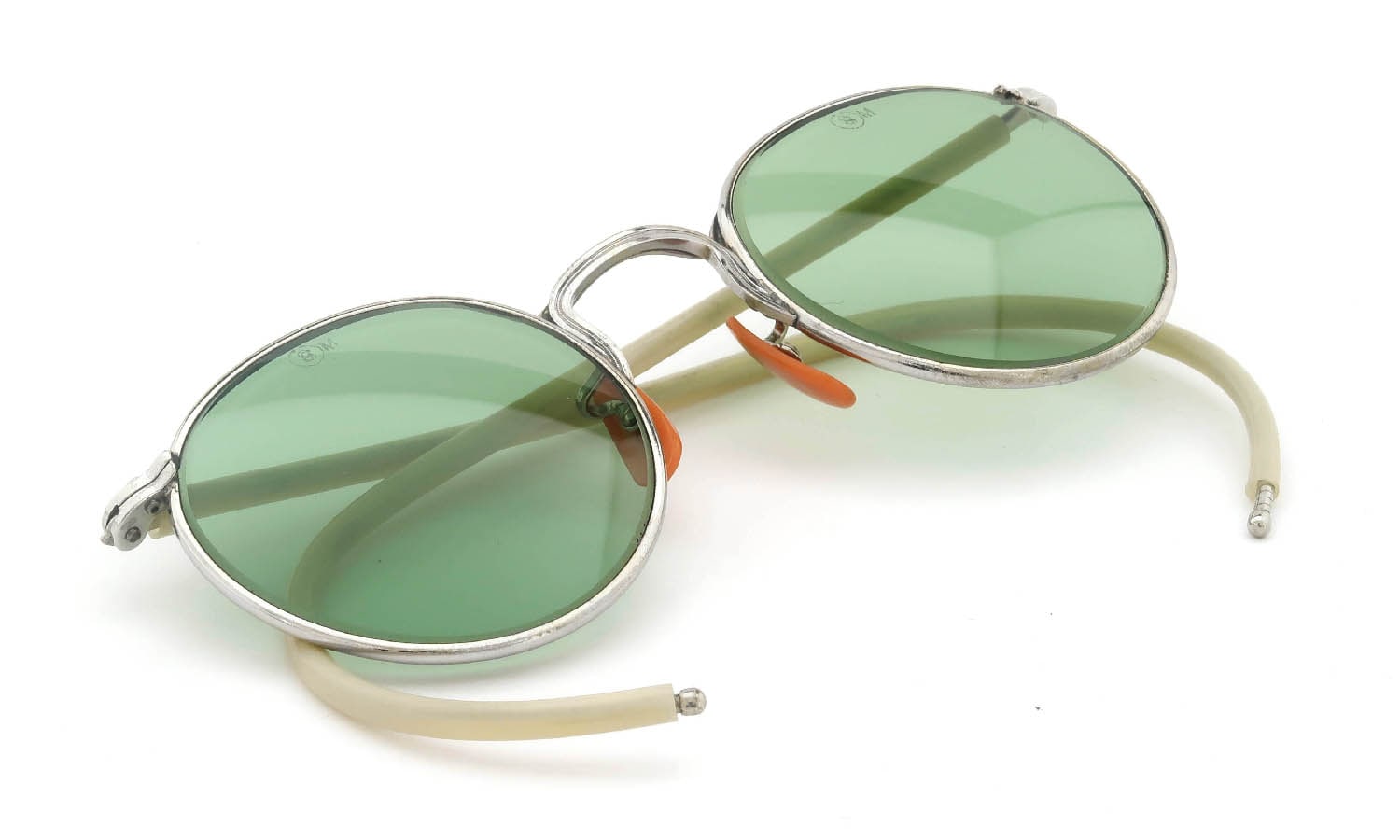 AO 1940s-1950s INDUSTRIAL FUL-VUE PANTO SILVER LIGHT-GREEN-GLASS-LENS 47-23