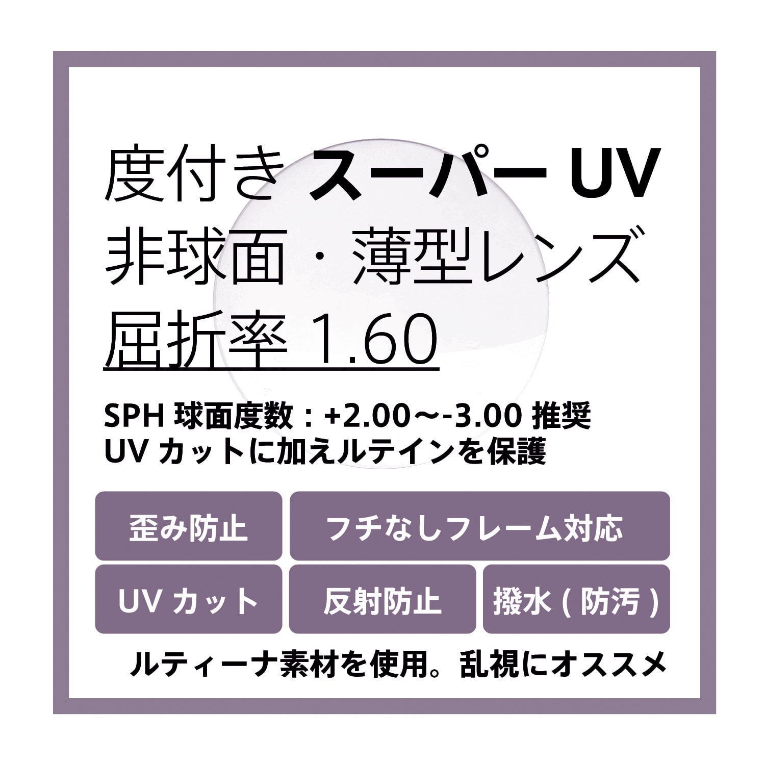 東海光学 度付きスーパーuvカットクリア ルティーナ素材 レンズ 非球面通販 薄型 屈折率1 60 ツーポイント ナイロールフレーム対応 ポンメガネ