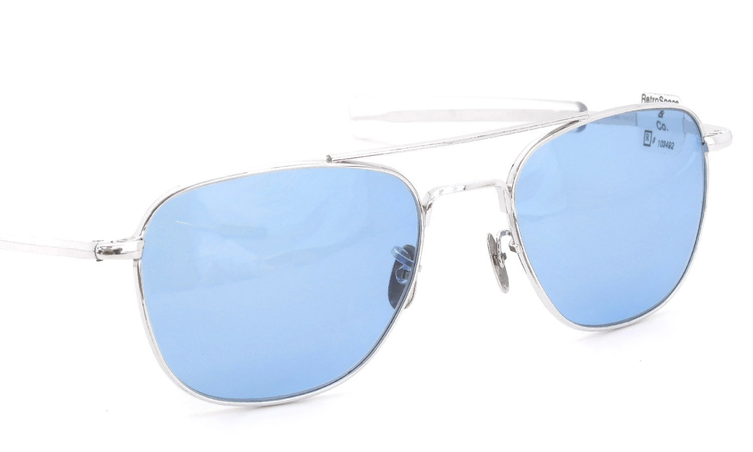 American Optical vintage 1950s Mid-Century-Modern-Pilot White-Gold Light-Blue-Lens 12kPads #103492