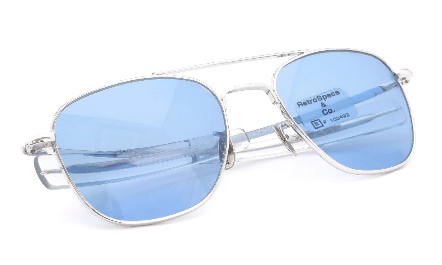 American Optical vintage 1950s Mid-Century-Modern-Pilot White-Gold Light-Blue-Lens 12kPads #103492