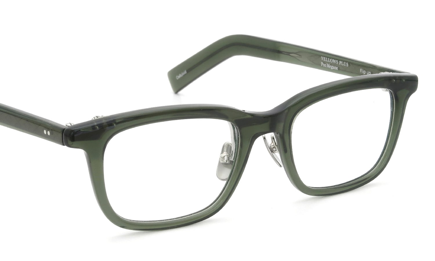 YELLOWS PLUS for PonMegane 跳ね上げ式メガネ Flip up Celluloid Olive clear