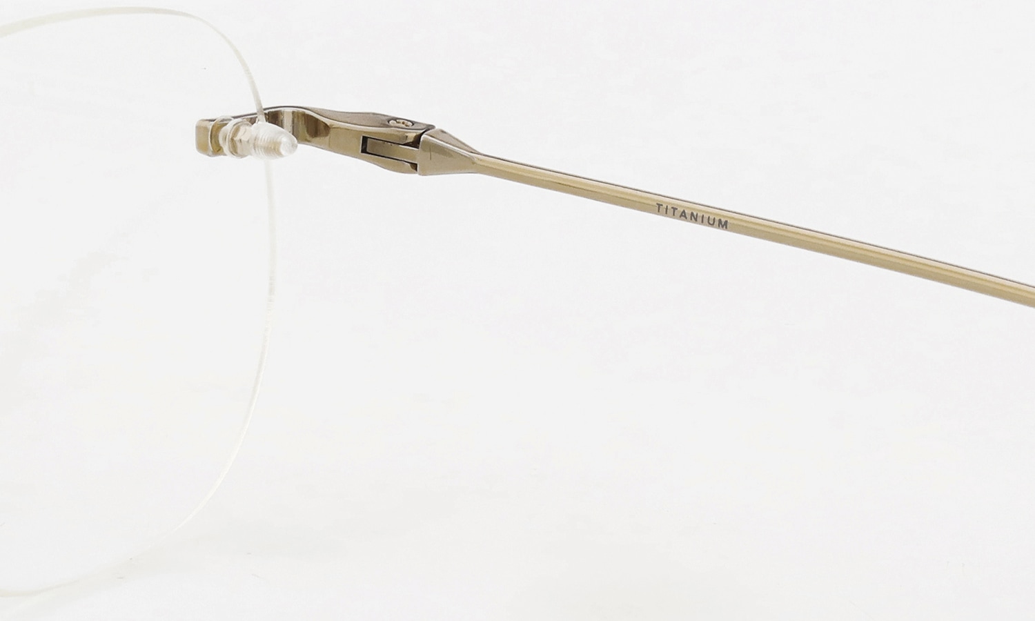 DITA Lancier 縁無しメガネ通販 LSA-130 DLX130-A-01 Gold Sand 右側ヒンジ裏側ディテールと右テンプル