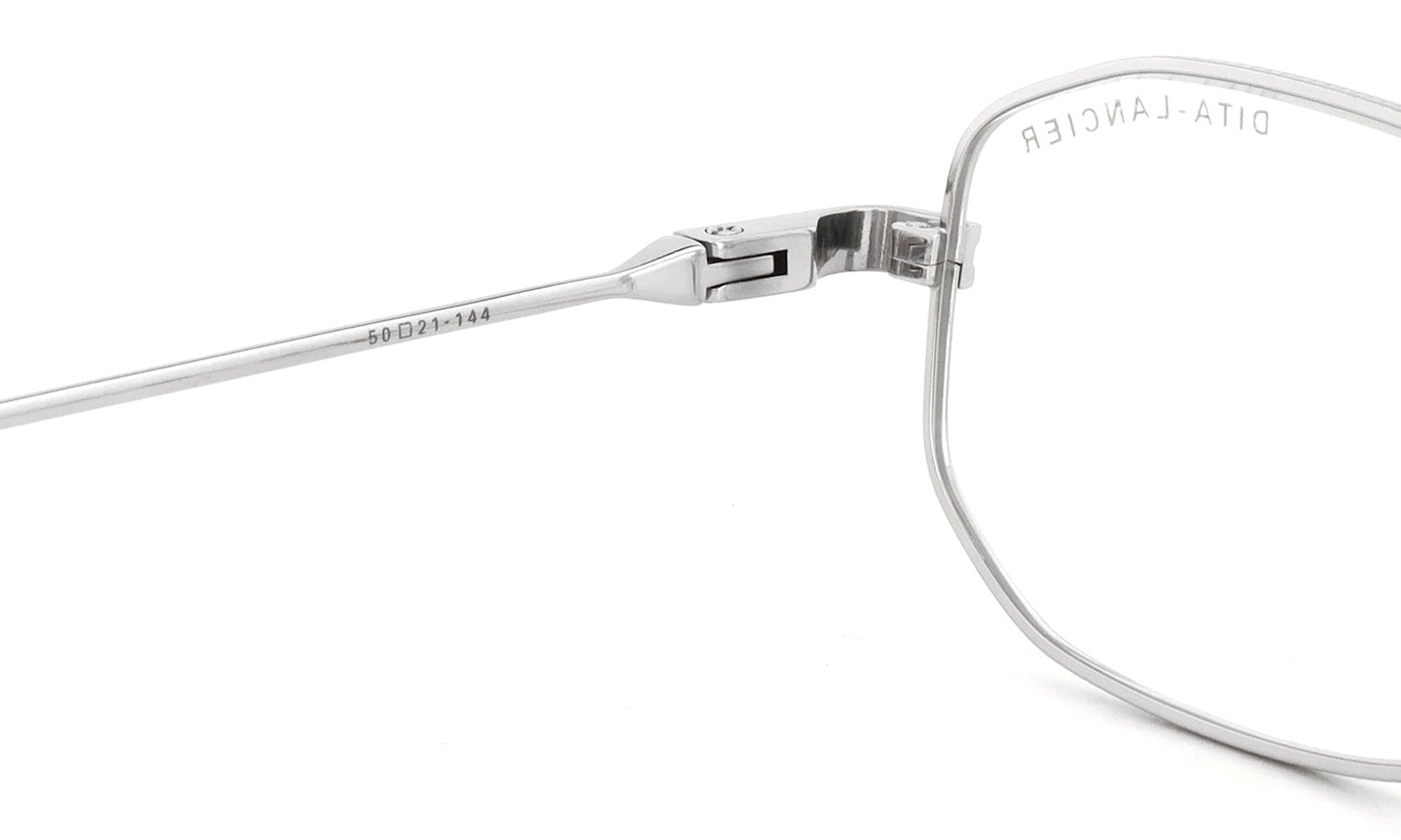 DITA Lancier メガネ LSA-148 DLX148-A-02 Shiny Silver 左側ヒンジと左テンプルの裏側ディテール