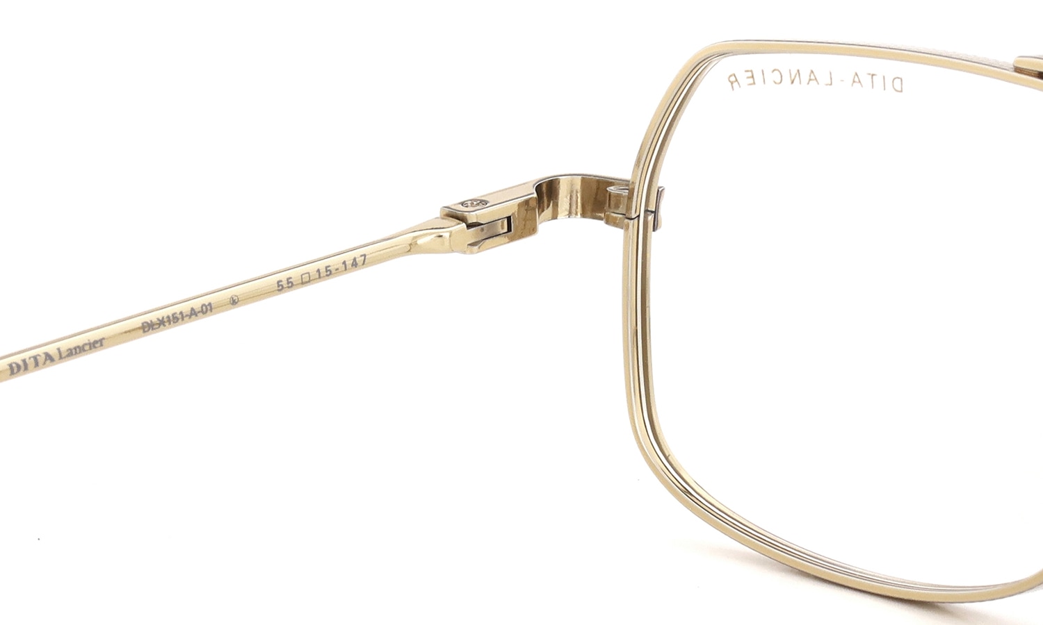 DITA Lancier メガネ LSA-151 DLX151-A-01 Gold Sand 左側ヒンジと左テンプルの裏側ディテール