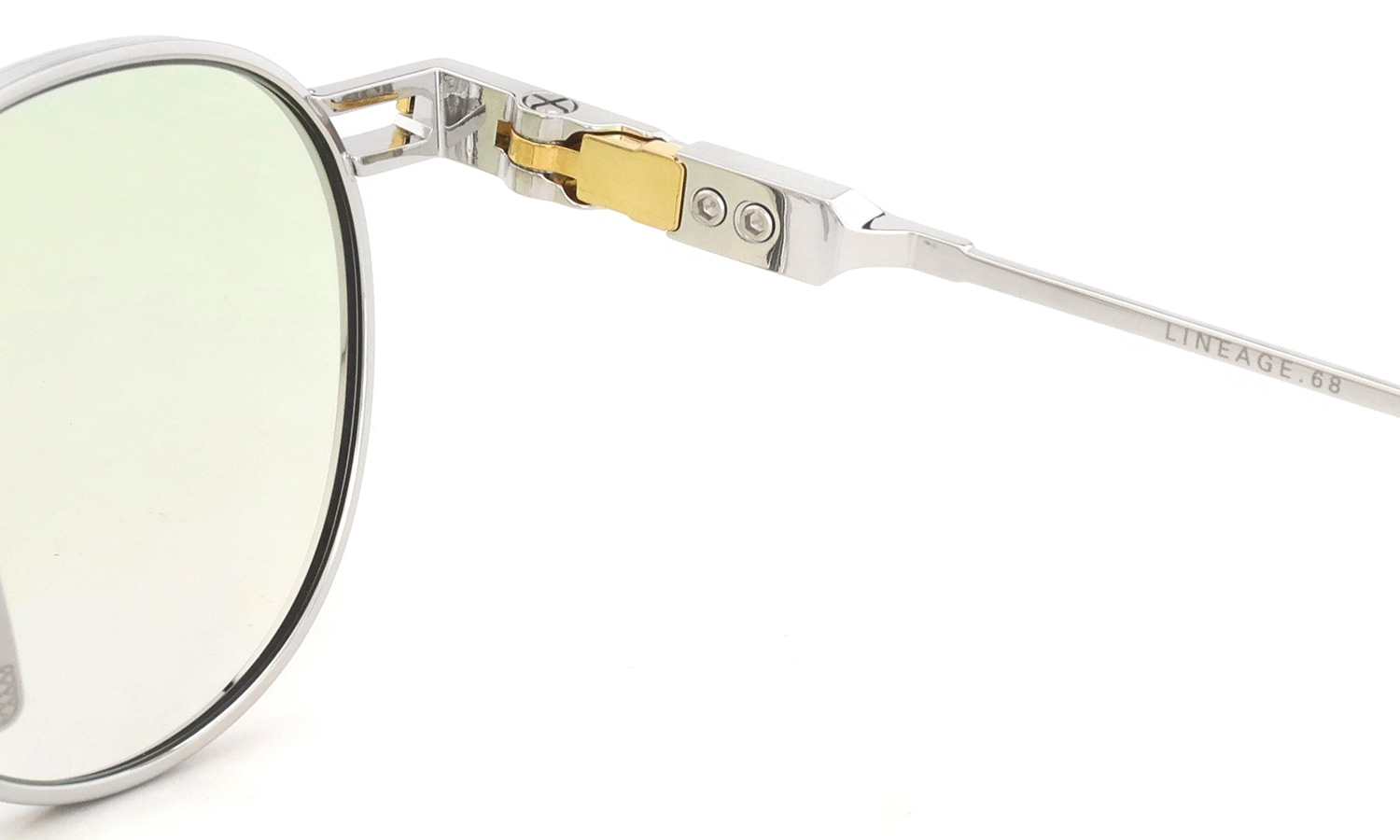 DITA サングラス LINEAGE.68 DTX205-A-02 Shiny Silver - Yellow Gold 右側ヒンジ裏面と右側テンプル