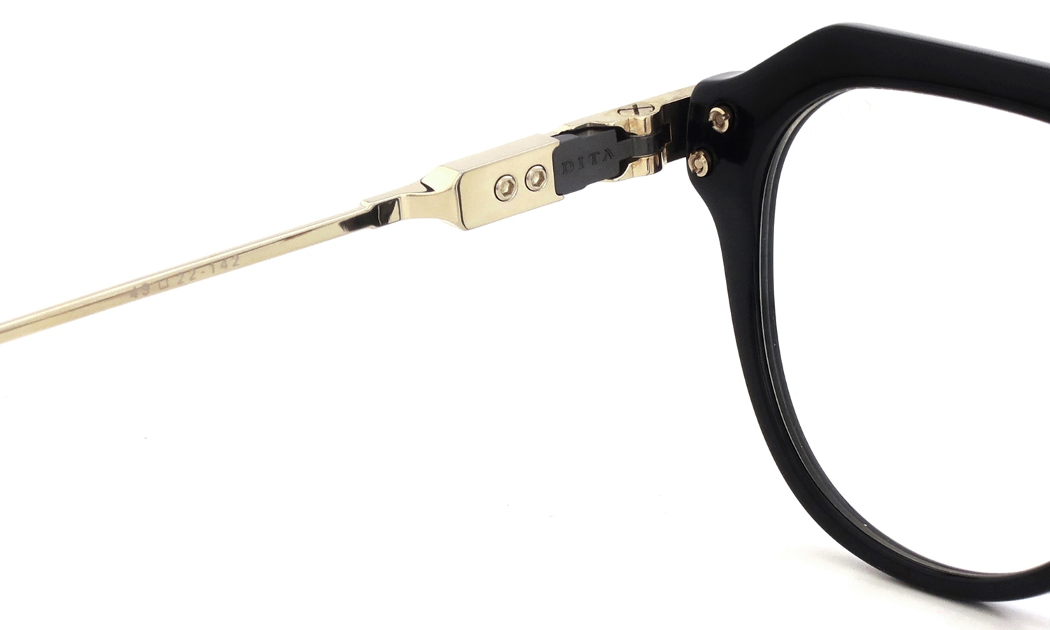 DITA メガネ OKULUS DTX487-A-01 Black - White Gold - Black Iron 左側ヒンジ裏面と左側テンプル