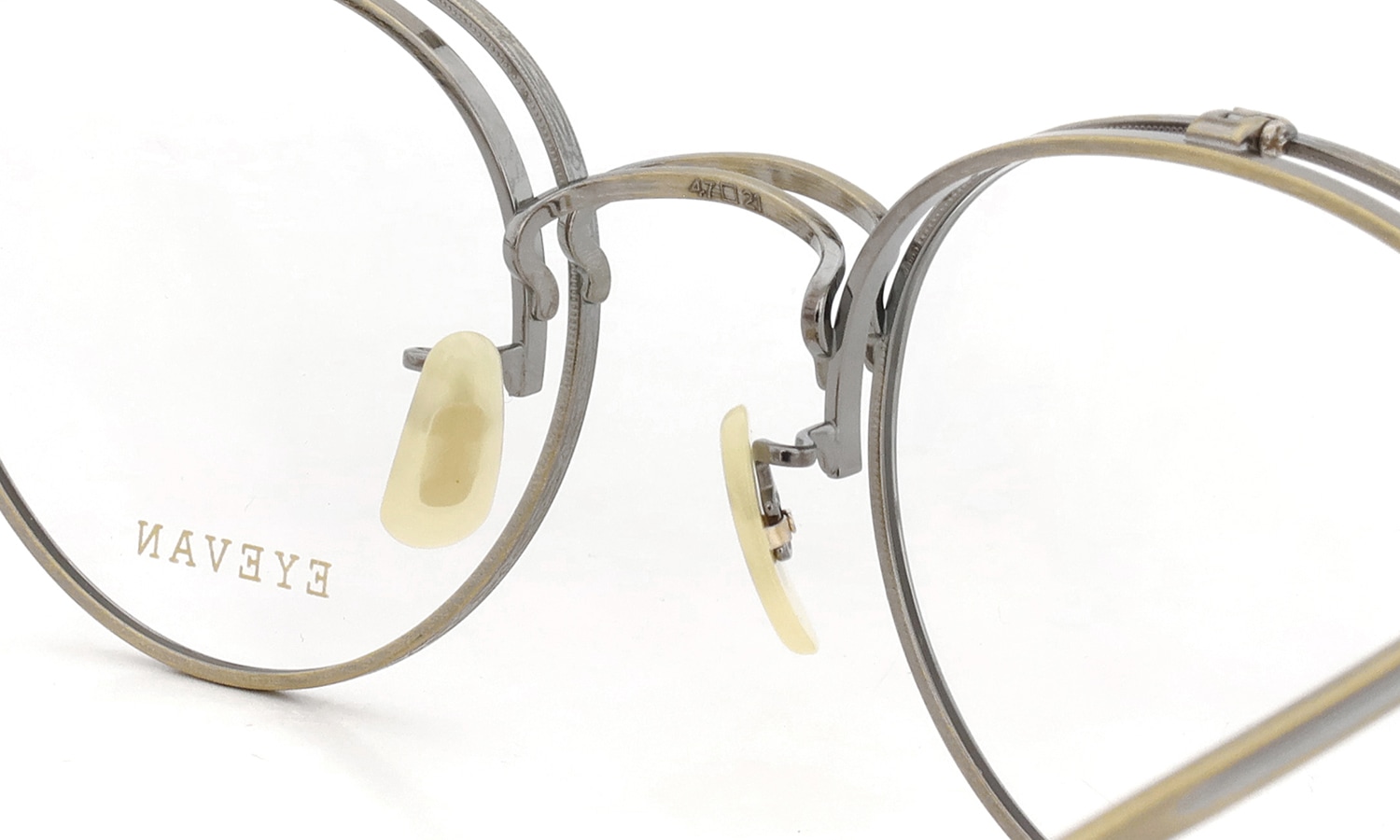 EYEVAN 単式跳ね上げメガネ Sparkle-FP col.AG ブリッジ裏側とパットのディテール